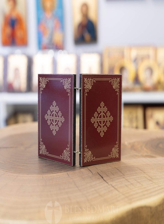 BlessedMart Orthodox Christian Pocket Diptych Icons - Folding Mini Byzantine Icons of Christ and Theotokos - 3.35" Tall Travel Icons (Theotokos of Kazan and Christ Pantocrator) - Image 3